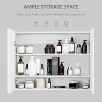 HOMCOM Double Door Wall Mounted Glass Mirror Cabinet Modern Storage Unit Bathroom Shelf Organiser Waterproof Wooden Frame 80Wx15Dx60H(cm)(m-4)