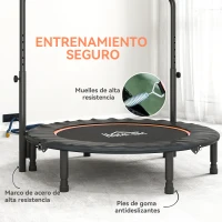 HOMCOM Cama Elástica Plegable Ø114 cm con Mango Ajustable Marco de Acero para Entrenamiento Piernas Cuerpo Naranja y Negro(m-6)