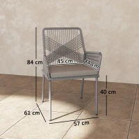 Outsunny Set da 2 sedie da giardino, sedie da terrazza, cuscini lavabili, schienale, braccioli, acciaio, rattan, grigio scuro(m-3)