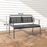 Outsunny -posti Panchina da giardino, panca resistente alle intemperie, panca idrorepellente con schienale e braccioli 121 x 64 x 84cm, Nero(m-3)