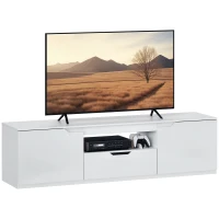 HOMCOM Lowboard TV, finitura lucida, per TV fino a 165,1 cm, 3 scomparti, cassetto, 160 x 38 x 43 cm, Bianco(m-7)