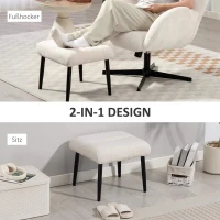 HOMCOM Sitzhocker Hocker mit weichem Sitzkissen Stahlbeinen Fußhocker mit Chenille-Stoff, 45 x 41 x 38 cm, Cremeweiß(m-6)