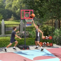 AIYAPLAY Canasta de Baloncesto Infantil con Altura Ajustable 200-260 cm Ruedas Base Rellenable y Bolsa de Peso Rojo y Negro(m-2)