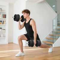 SPORTNOW Kit de Mancuernas 20kg 2 en 1 con Barra de Pesas Mango Antideslizante para Entrenamiento de Fuerza Negro Verde(m-8)