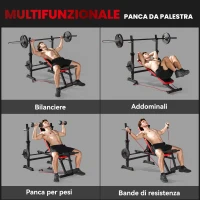 SPORTNOW Panca Fitness con Rack per Pesi, Schienale e Sedile Regolabili, Dip Station, Capacità 420 kg(m-4)