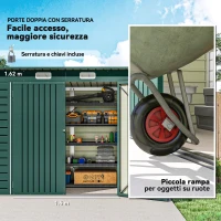 Outsunny Capanno Porta Attrezzi con 2 Prese d'Aria e Chiavistello, in Acciaio, 249x121x183 cm, Verde(m-6)