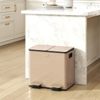 HOMCOM 30L Dual Compartment Stainless Steel Bin, with Deodoriser Holders - Gold Tone(m-2)