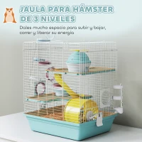 PawHut Jaula para Hámster con Túnel Plataformas Cuenco Bebedero Casita Rampas y Rueda de Ejercicio 47x30x70 cm Gris(m-4)