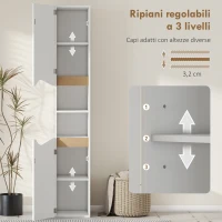 HOMCOM Mobile Colonna Bagno in Legno con 2 Ripiani Aperti e 2 Armadietti, 30x34.6x180.5 cm, Bianco e color Legno(m-5)
