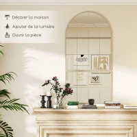 HOMCOM Miroir mural arqué miroir mural en forme de fenêtre ensemble de 3 pièces cadre en métal 76 x 150 cm doré(m-5)
