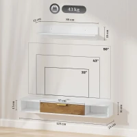 HOMCOM Set mobile TV sospeso con mensola da parete mobile televisore in legno passacavi 120 x 24 x 16 cm bianco(m-3)