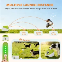 PawHut Automatic Dog Ball Launcher with 5 ETPU Tennis Balls 2.3", 3 Distance Settings 6m/10m/12m, Green(m-5)
