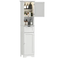 HOMCOM Säulenschrank für Bad aus Holz mit 2 Schränken und Sensor, offenem Fach und Schublade, 40x30x170 cm, Weiß(m-7)