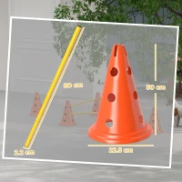 PawHut Dog Agility Equipment Set of Six Cones, Six Poles with Carry Bag, Three-Piece Adjustable Height Jumping Obstacles, Orang(m-3)