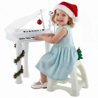 AIYAPLAY Piano enfant électronique 32 touches multifonctions avec micro haut parleur tabouret couvercle lumineux LED blanc(m-11)