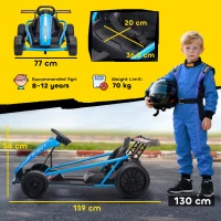 AIYAPLAY Go-kart elettrico 24V per guida e drifting, ruote in nylon, cintura di sicurezza, clacson, musica per 8–12 anni Blu(m-3)