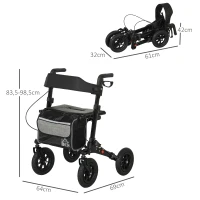 HOMCOM Déambulateur 4 roues pliable, rollator en aluminium léger, siège rembourré, dossier, poignée réglable, 69x64x98,5cm noir(m-3)