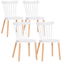 HOMCOM Set di 4 sedie in stile scandinavo con schienale alto, seduta in polipropilene, gambe in faggio 48 x 52,5 x 83 cm Bianco
