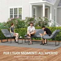 Outsunny Set da Giardino 4 Pezzi con Divanetto, 2 Poltrone e Tavolino, in Acciaio, Poliestere e Cotone PP, Nero e Grigio(m-7)