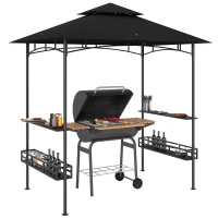 Outsunny Tenda para churrasco toldo para jardim gancho no teto prateleiras cestos 240 x 150 x 257 cm cinza escuro(m-7)