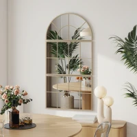 HOMCOM Miroir mural arqué miroir mural en forme de fenêtre ensemble de 3 pièces cadre en métal 76 x 150 cm doré(m-6)