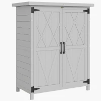 Outsunny Adăpost de grădină dulap 3 rafturi 2 uși acoperiș din tablă galvanizată etanș lemn masiv 75 x 40 x 90 cm gri(m-1)