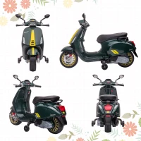 AIYAPLAY Moto elettrica per bambini, Vespa, 3 km/h, 3-6 anni, musica, luci & radio, Verde scuro(m-4)