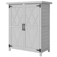 Outsunny Adăpost de grădină dulap 3 rafturi 2 uși acoperiș din tablă galvanizată etanș lemn masiv 75 x 40 x 90 cm gri(m-7)