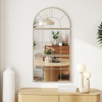 HOMCOM Miroir mural arqué miroir mural en forme de fenêtre ensemble de 3 pièces cadre en métal 76 x 150 cm doré(m-2)