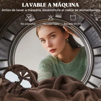 HOMCOM Manta Eléctrica 180x130 cm 10 Niveles de Temperatura Temporizador Lavar a Máquina, Pantalla LED Marrón(m-6)