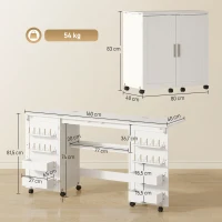 HOMCOM Mesa de Costura Plegable con 6 Ruedas 20 Clavijas para Hilos 4 Compartimentos Estante Blanco(m-3)