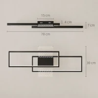 HOMCOM Deckenleuchte LED 43W 4600LM 3000-6000K dimmbare Deckenlampe Flach mit Fernbedienung Wandschalter 70 x 30 x 7 cm Schwarz(m-3)