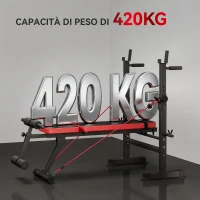 SPORTNOW Panca Fitness con Rack per Pesi, Schienale e Sedile Regolabili, Dip Station, Capacità 420 kg(m-5)