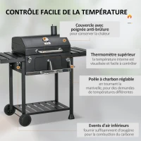 Outsunny Barbecue au charbon de bois bac à charbon réglable, couvercle, thermomètre, tablettes, à roulettes, en acier inoxydable(m-5)