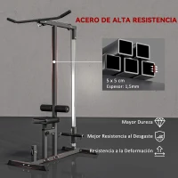 HOMCOM Máquina de Musculación Estación de Entrenamiento para Jalón al Pecho con Polea y Asiento Regulable para Entrenamiento en Gimnasio Hogar Oficina Carga Máx. 100 kg 107x120x190 cm Negro(m-7)