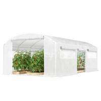 Outsunny Tunnelgewächshaus 6x3x2 m mit 3 aufrollbaren Türen, 6 Netzfenstern und verzinktem Stahlrahmen, Weiß(m-6)
