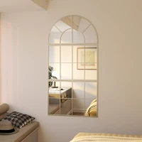 HOMCOM Miroir mural arqué miroir mural en forme de fenêtre ensemble de 3 pièces cadre en métal 76 x 150 cm doré(m-9)