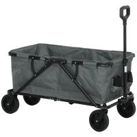 Outsunny Carrello da giardino portata 120 kg, pieghevole, con telo rimovibile 160 litri Grigio scuro(m-1)