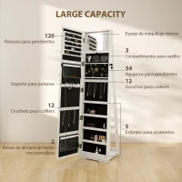 HOMCOM Espejo Joyero Giratorio 360° Organizador de Joyas con Cerradura y Espejo Pequeño Incorporado 38x38x160 cm Blanco Veteado(m-5)