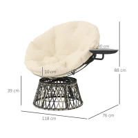 Outsunny Poltrona Papasan in rattan, girevole 360°, con cuscino, Diametro 90 cm, Beige(m-3)