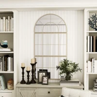 HOMCOM Miroir mural arqué miroir mural en forme de fenêtre ensemble de 3 pièces cadre en métal 76 x 150 cm doré(m-7)