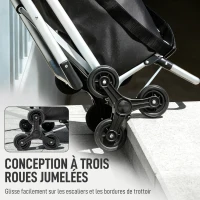 HOMCOM Chariot de courses pliable caddie de courses portable à roulettes avec siège pliable, sac amovible, 46x59,5x97cm, noir(m-6)
