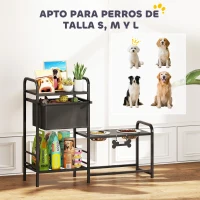 PawHut Comedero Perro Elevado con Cajón de Tela 2 Cuencos de Acero Inoxidable 2x800 ml Altura Ajustable 2 Estantes Negro(m-8)