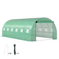 Outsunny Polytunnel serra con copertura in plastica e telaio in acciaio, tenda serra calpestabile con porte avvolgibili, Verde(m-6)