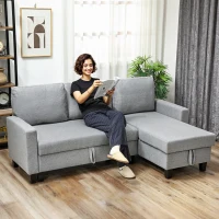 HOMCOM Three-Seater Storage Sofa Bed - Grey(m-2)