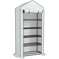 Outsunny Invernadero Resistente de 5 Niveles con 1 Puerta con Cremallera Anti-UV Diseño Ensanchado y Estantes 90x49x193 cm Blanco