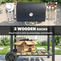 Outsunny Charcoal BBQ Grill with Height Adjustable Charcoal Pan, Barbecue Smoker with Warming Rack, 3 Shelves, Temperature Gauge, Wheels, Bottle Opener for Outdoor Cooking Garden Party(m-7)