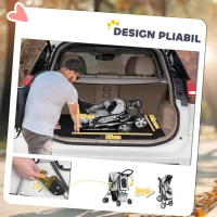 PawHut Carucior Pliabil pentru Caini 75×45×97 cm – Gri(m-5)