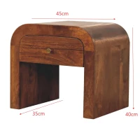 Solid Mango Wood Drum-Style Bedside Table with Smooth-Gliding Drawer, Handcrafted Desk with Stain Finish, 35L x 45W x 40H cm, Brown(m-3)