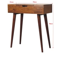 Solid Wood Mini Folding Vanity with Single Drawer and Folding Mirror, Handcrafted Desk with Deep-stain Finish, 35L x 70W x 78H cm, Brown(m-3)